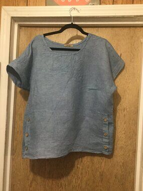 Beyond Capri linen/cotton blend short sleeve top Made in Italy one size 25" ptp